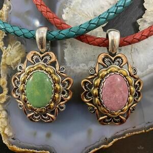 Carolyn Pollack Southwestern Style Mix Metal Turquoise & Rhodonite Pendant